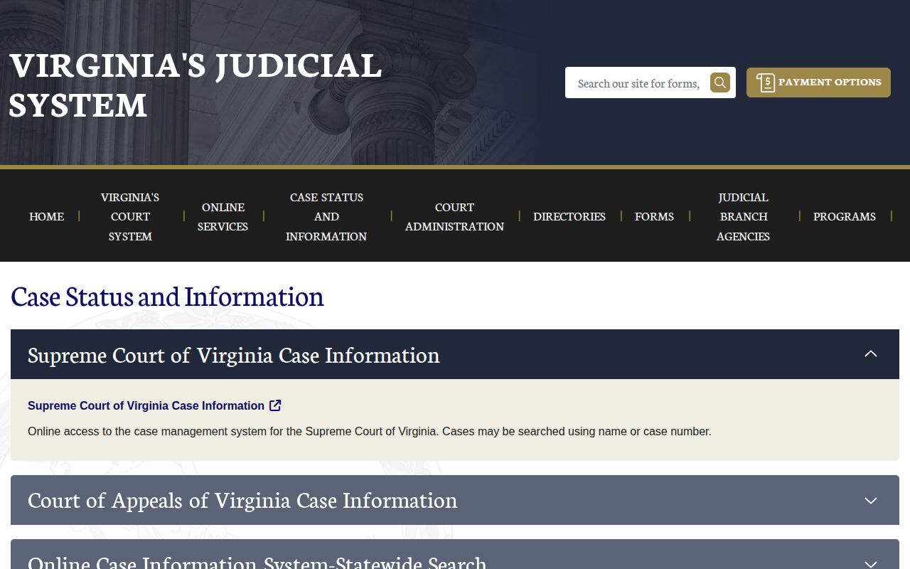 Virginia courts case information gateway for release-related court records