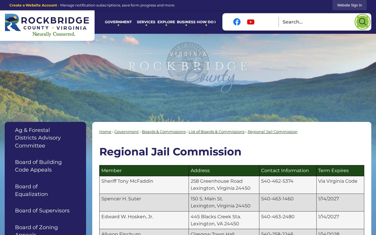Official Rockbridge Regional Jail Commission page