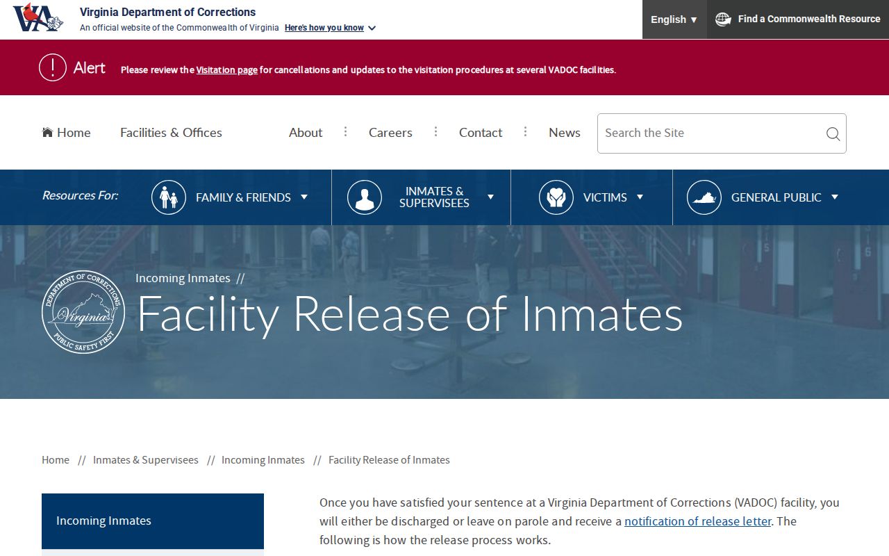 Virginia DOC facility release paperwork for Rockbridge County records