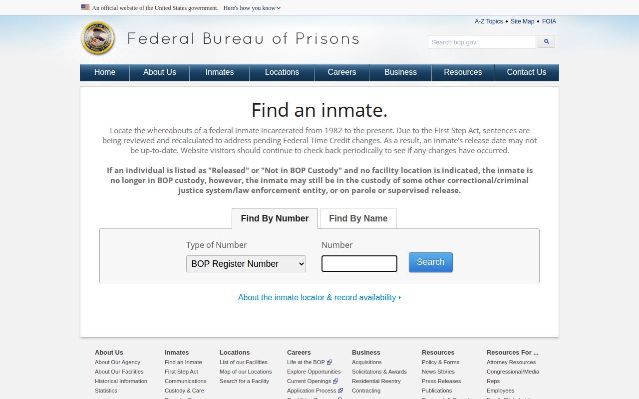 Federal BOP release locator for a Rockbridge County related case