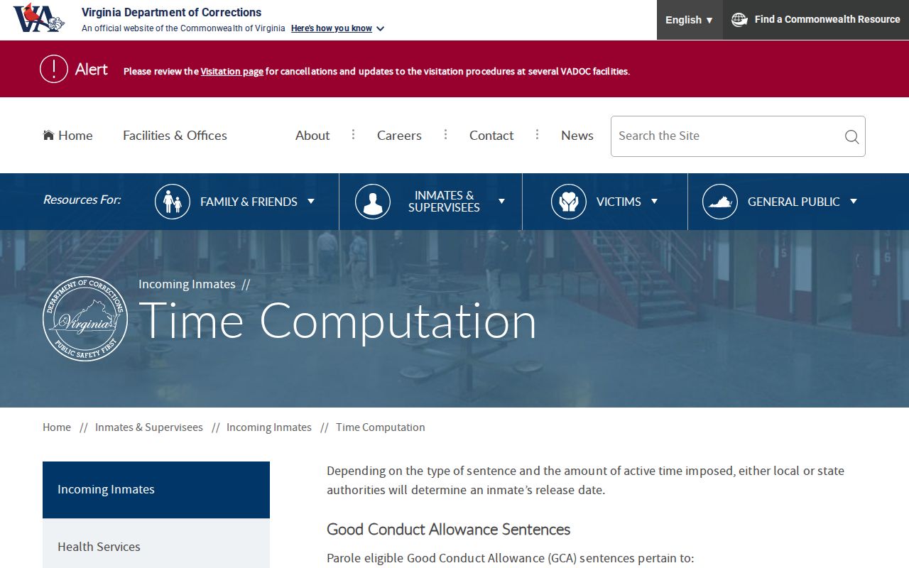 VADOC time computation source for a Rockbridge County release date lookup