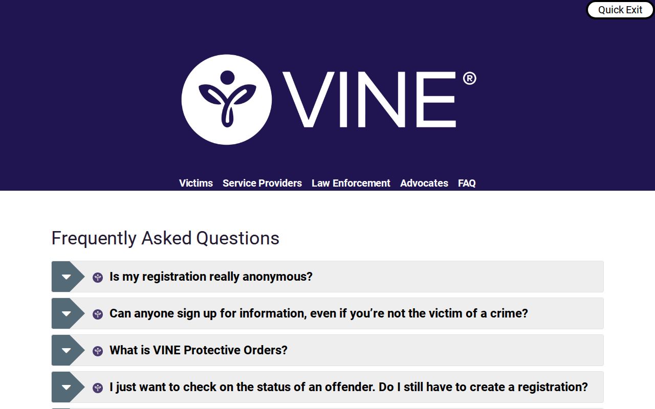 Official Virginia VINE FAQ for Rockbridge County release notifications